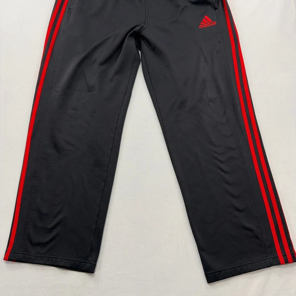 Adidas Track Pants 3-Stripe Athletic Fleece Lined Black Red Mens XL